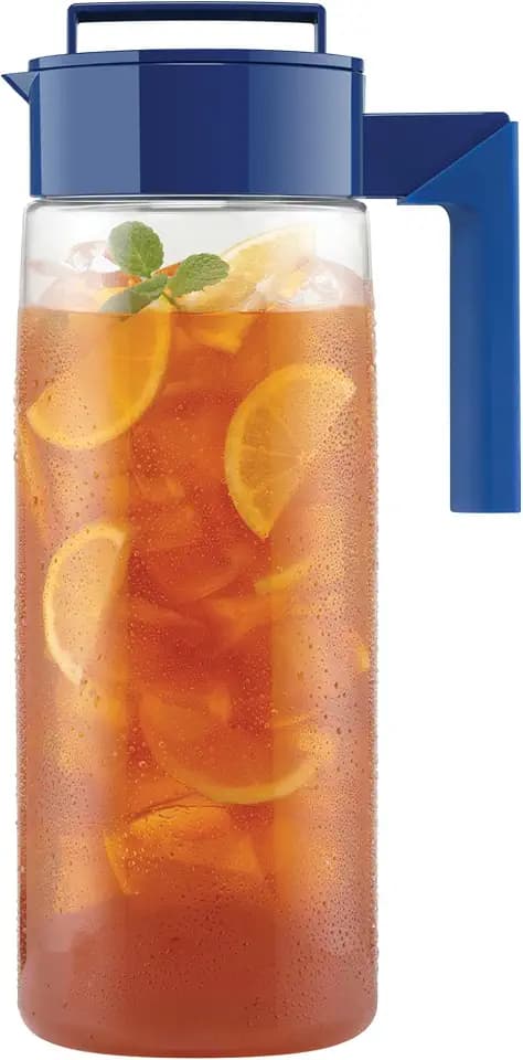 Takeya Airtight Pitcher - Durable BPA-Free Eastman Tritan Odor/Stain-Resistant Leakproof Lid for Iced Tea/Water Easy-Grip Silicone Handle Spill-Free Spout Fridge-Friendly Made in USA 2 Quart/Blueberry