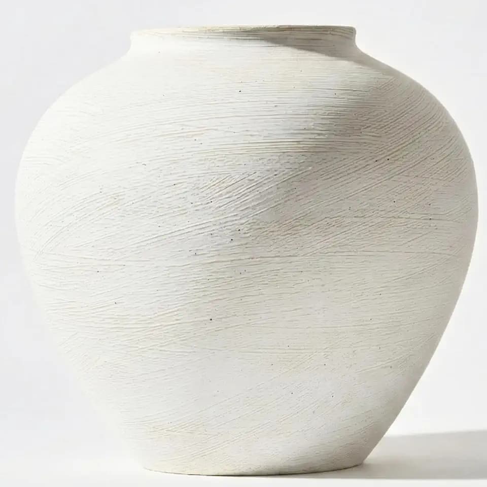 Large White Vase for Centerpieces - 11" Wide Textured Stone Look