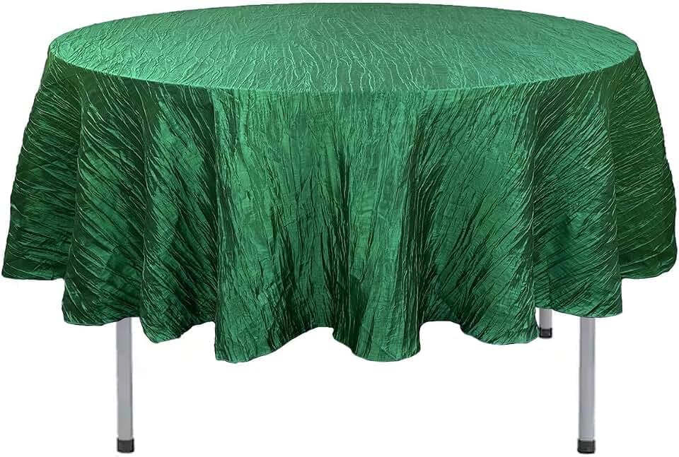 YOUR CHAIR COVERS - 90 Inch Round Crinkle Taffeta Tablecloth for Banquet Tables - Crushed Shiny Dining Table Cloth for Wedding Party Birthday Baby Bridal Shower - Hunter Green