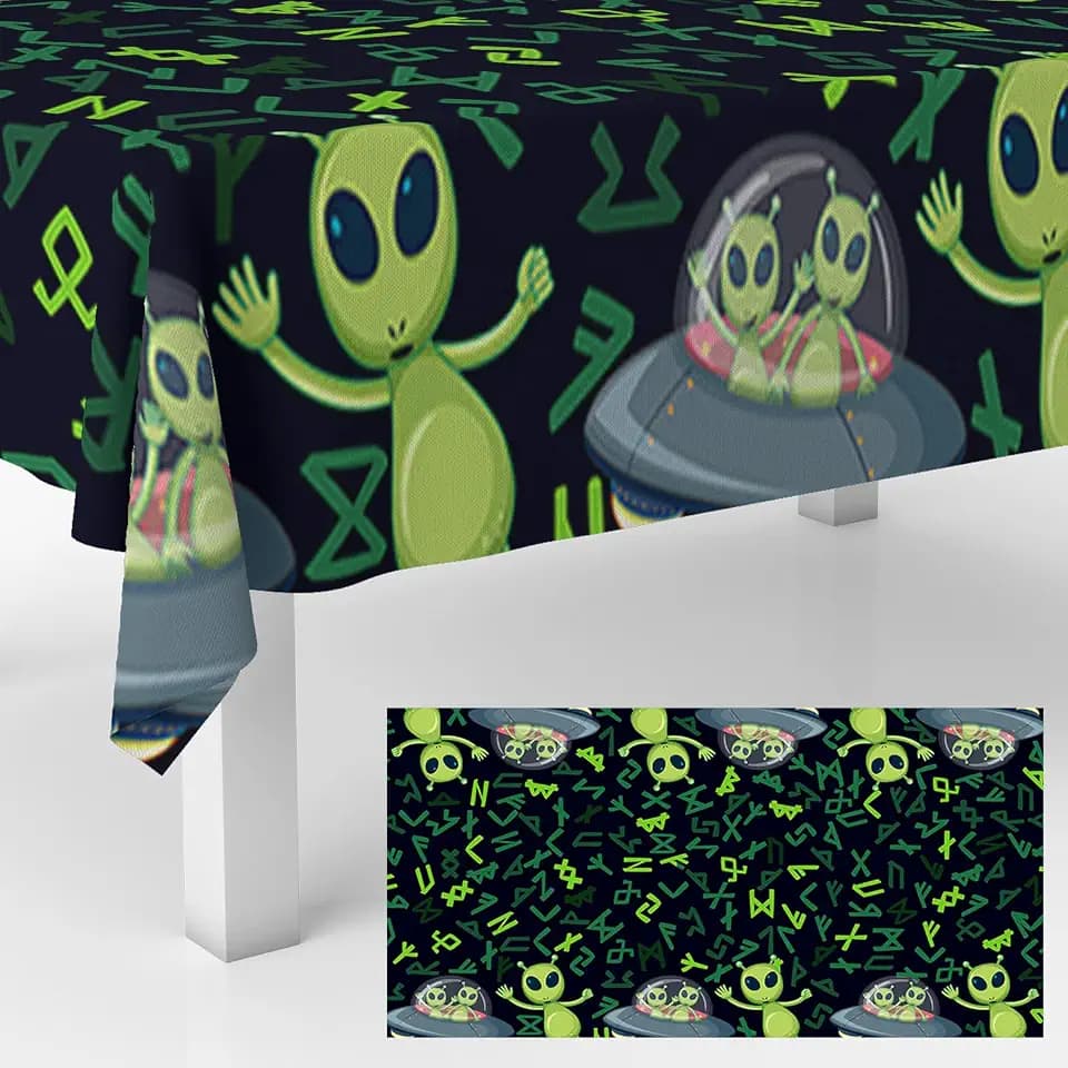 Alien Party Tablecloths Alien Runes Outer Space Waterproof Table Covers Decorations for UFO Theme Birthday Party Baby Shower Banquet Supplies 53x98 Inch
