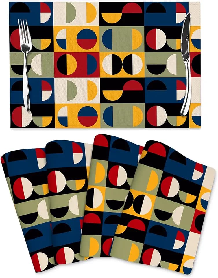 Retro Mid Century Modern Placemats Set of 4 Linen 12x18 Inch