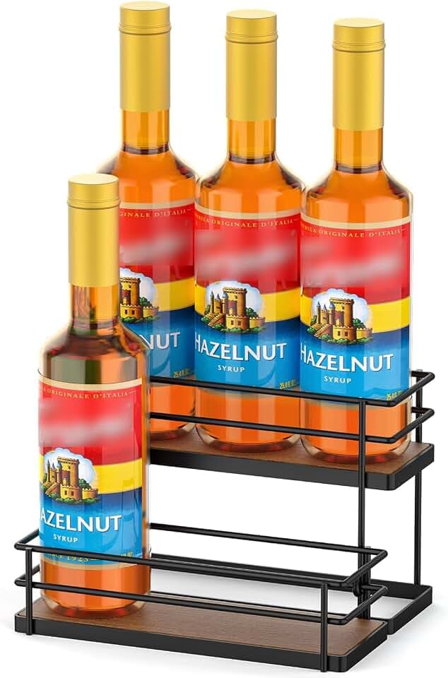 THYGIFTREE Coffee Syrup Rack Organizer, 2-Tier 6 Syrup Bottle Stand Holder