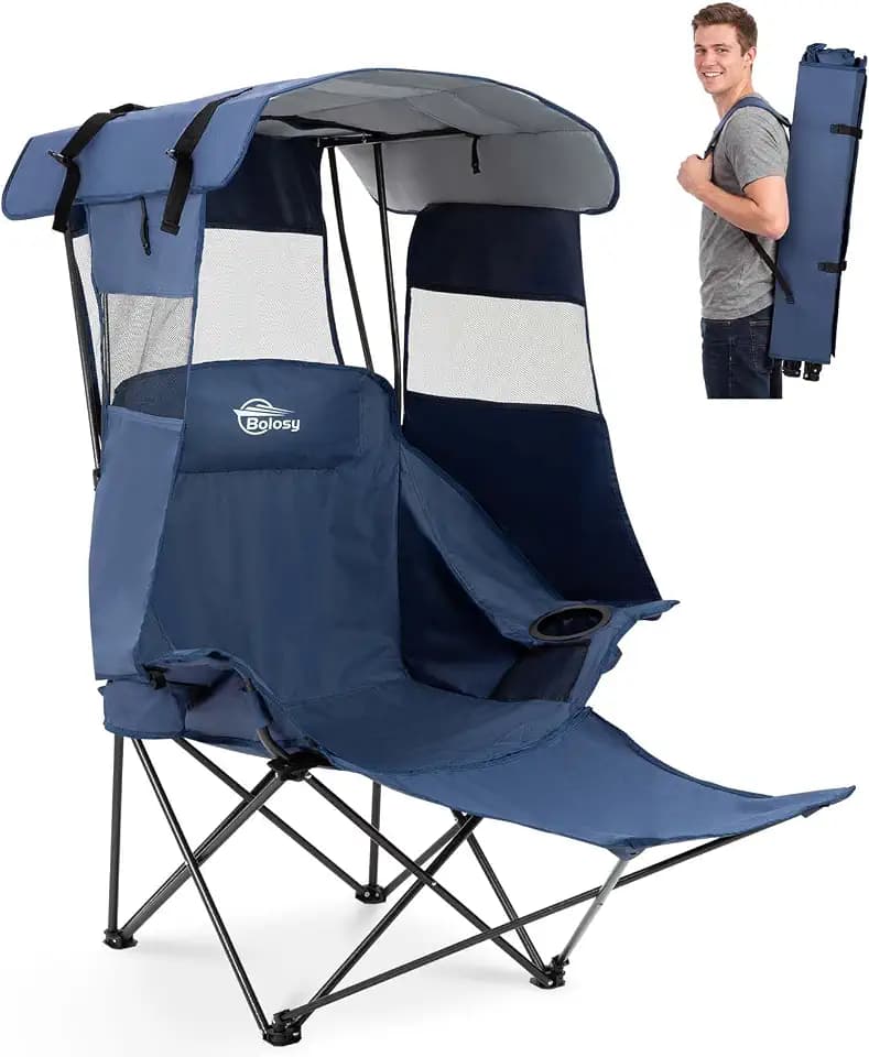 Bolosy Camping Chair with Foot Rest Beach Chair with Canopy Shade