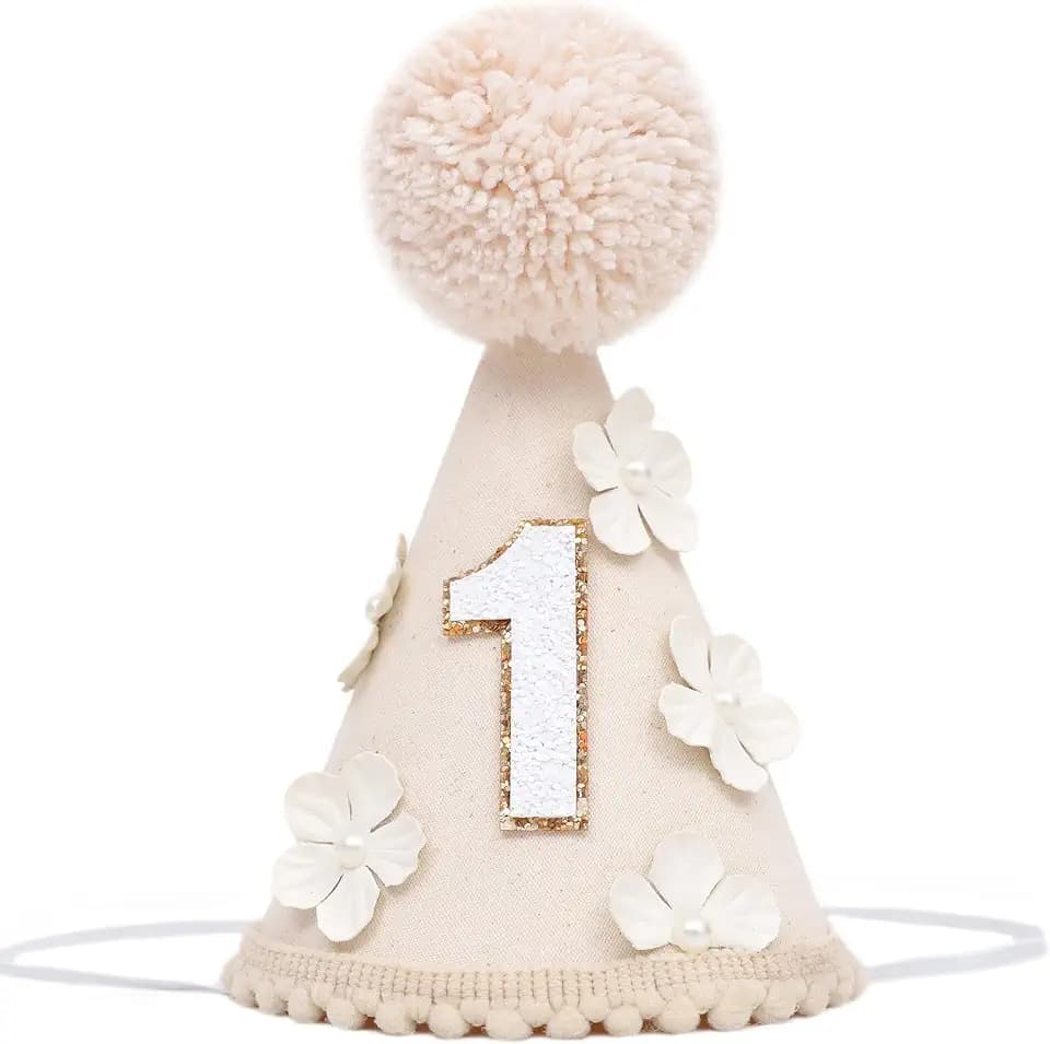 Half/One Birthday Hat with Flowers, Little Princess Birthday Decorations