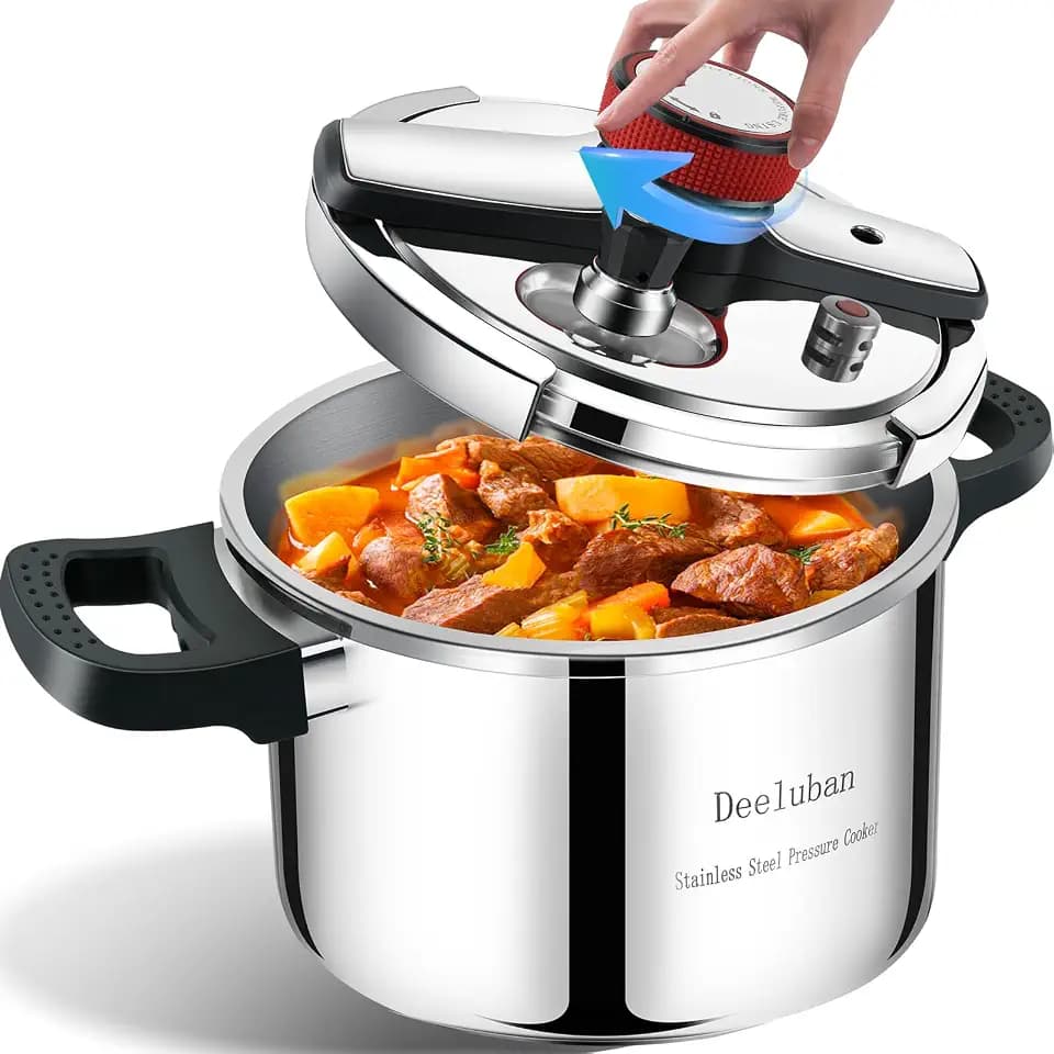 10 Quart Stainless Steel Pressure Cooker, Extra Large Stovetop Pressure Cooker, Induction Compatible, Commercial Grade, Heavy Duty, Safe Locking Lid for Big Batch Cooking