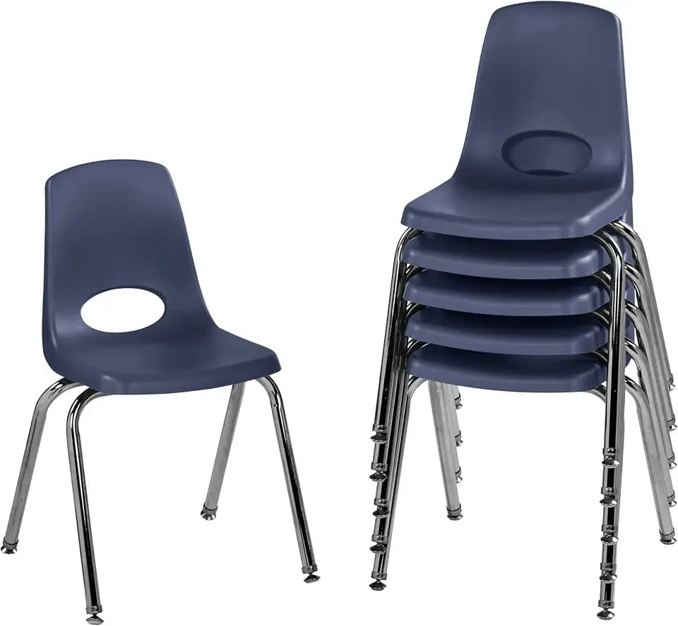 FDP 16" School Stack Chair with Swivel Glides, Navy, 6-Pack, 10368-NV