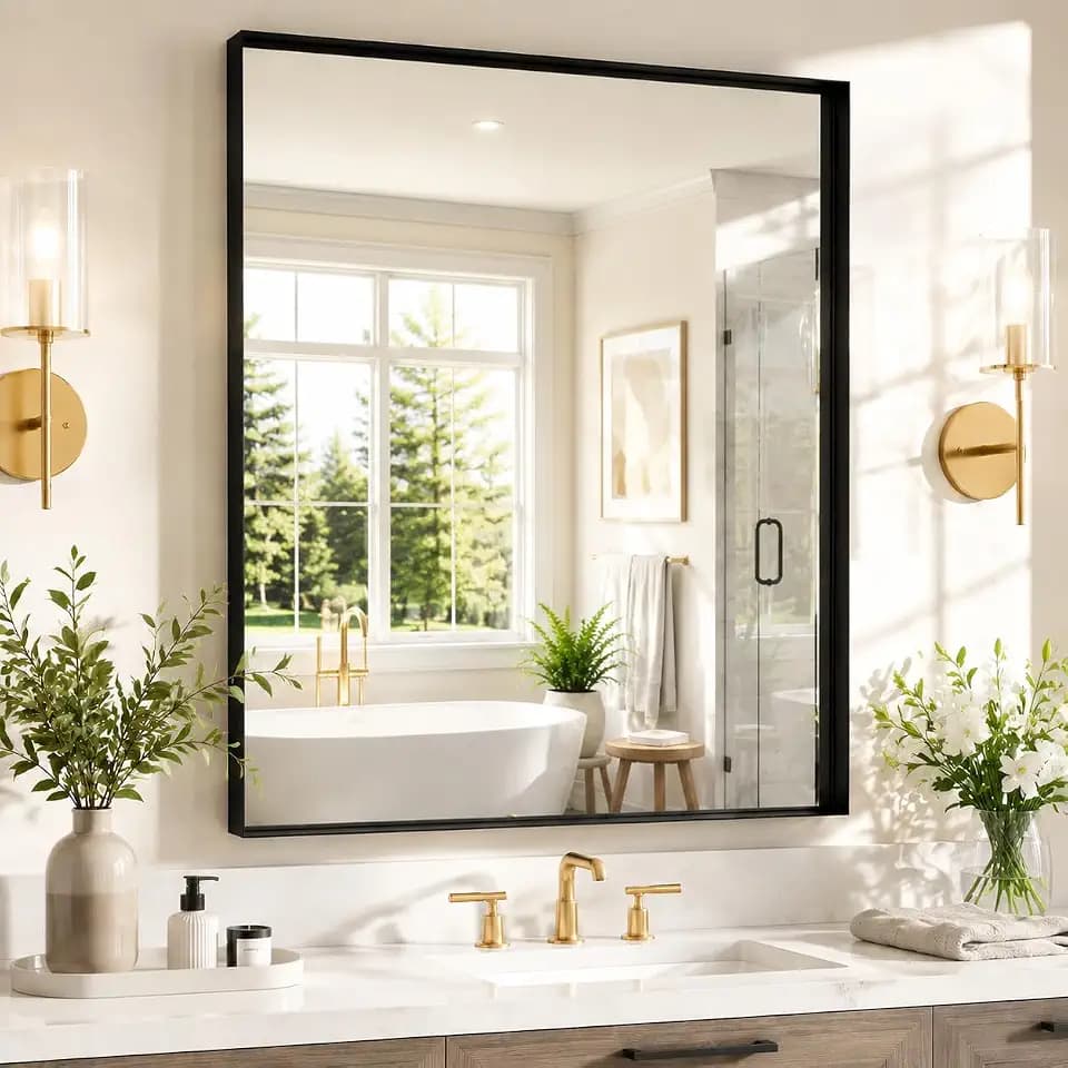 22x30 Inch Black Bathroom Mirror, Rectangular Vanity Mirror