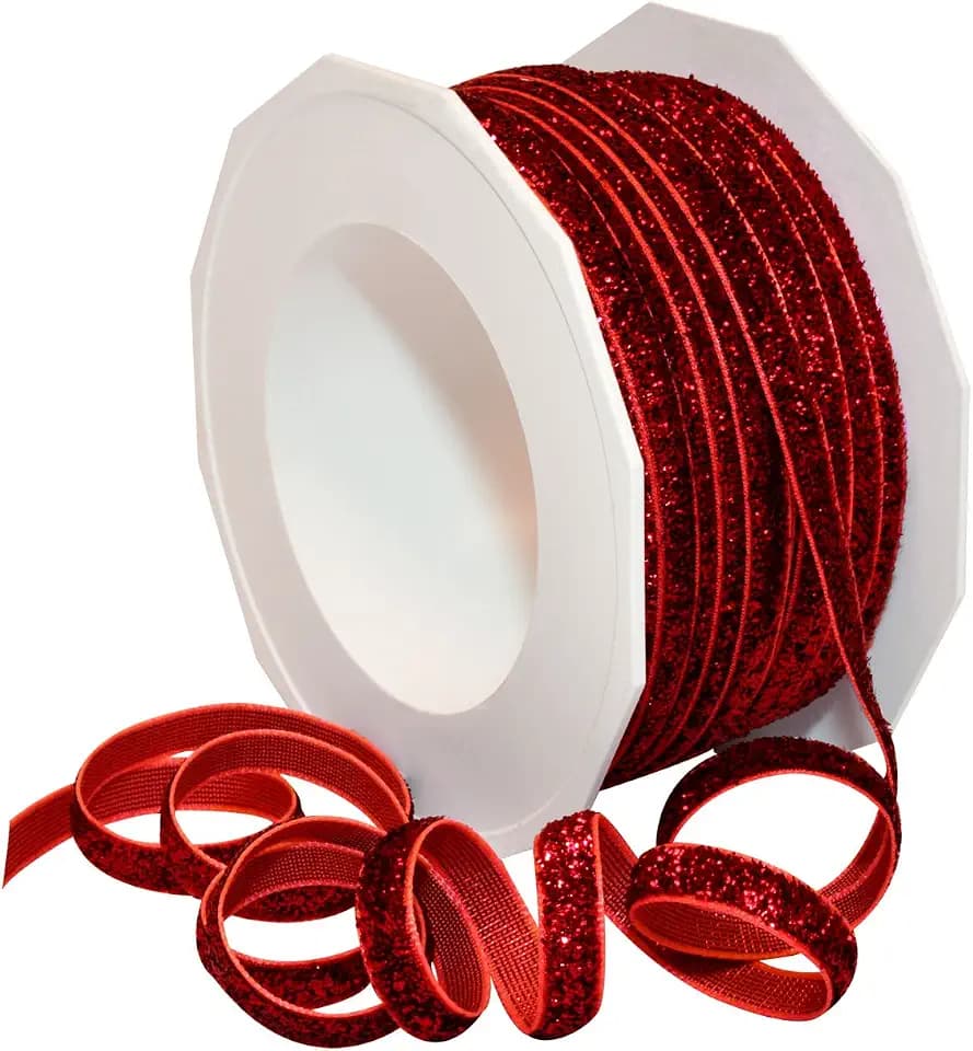 Morex Ribbon 98701/25-609 Metallic Velvet Glitter Ribbon, 1/4-Inch by 25-Yard, Ruby