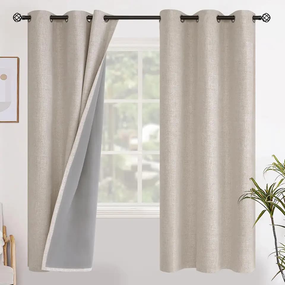 YoungsTex Oatmeal Linen Blackout Curtains for Bedroom 42 X 72 Inch Long