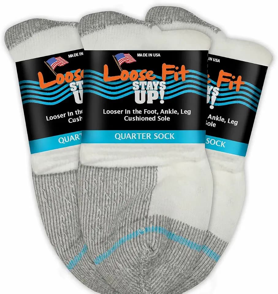 Loose Fit Stays Up! Casual Quarter Socks - 3 Pack, Up to 3E, Made in USA