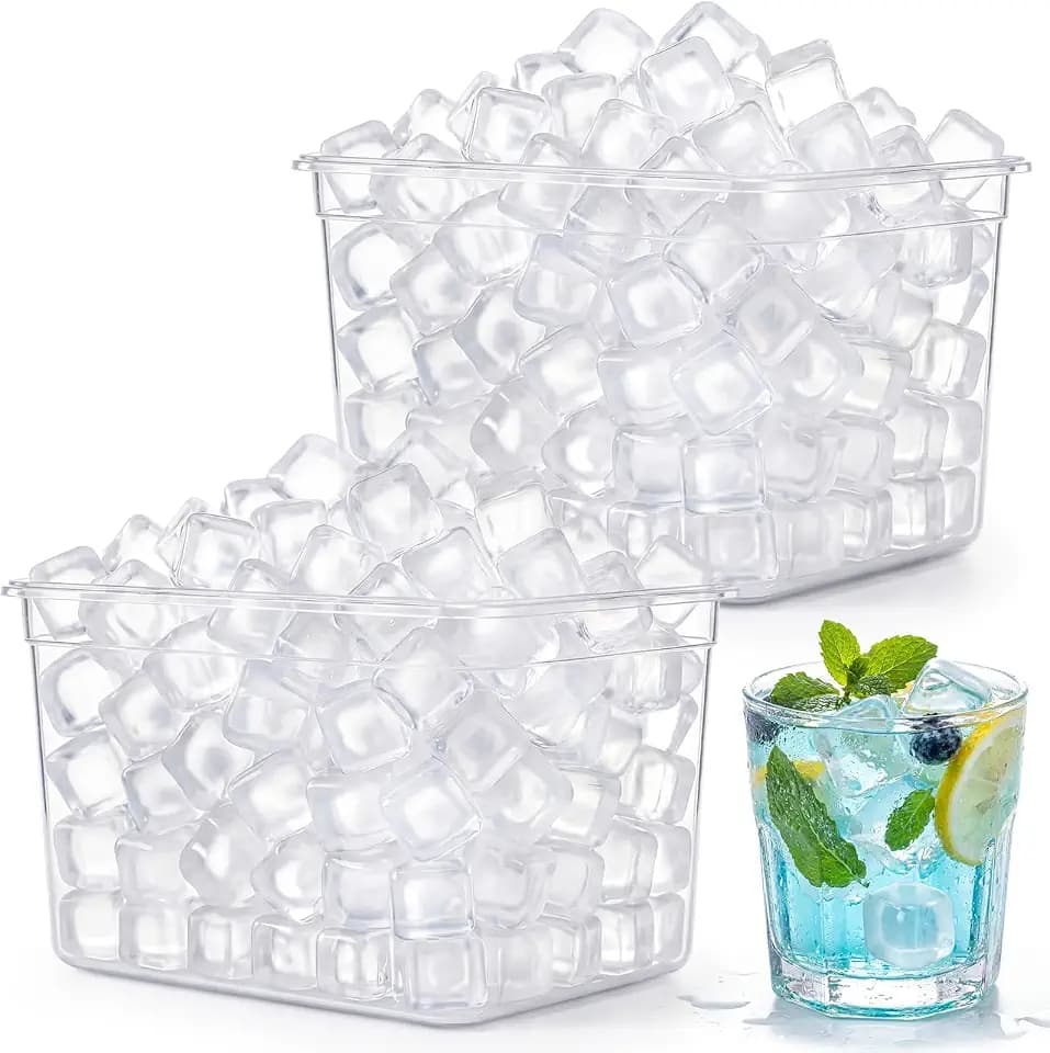 10lb Reusable Ice Cubes for Drinks Plastic, Cube, Clear, 320 Pcs