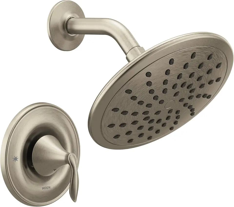 Moen Eva Brushed Nickel Posi-Temp Shower Faucet Trim with Eco-Performance Rain Showerhead and Shower Lever Handle, Valve Required, T2232EPBN