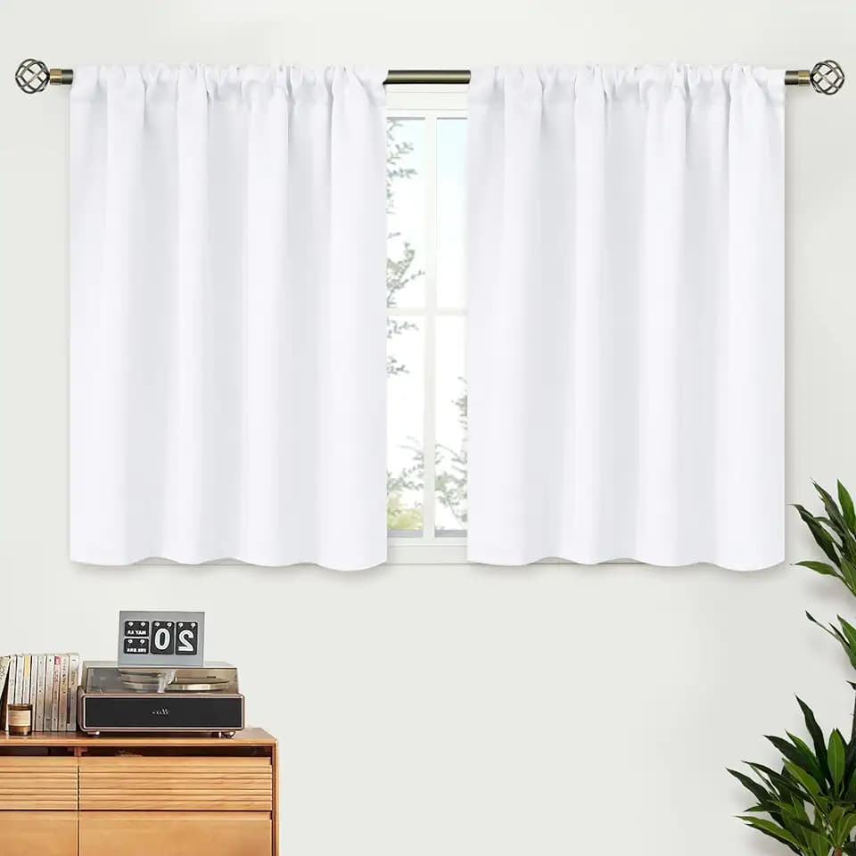 BGment White Kitchen Curtains 36 Inch Length - Short Window Drapes with Rod Pocket Privacy for Cafe Bathroom Window Over Sink, 2 Panels, 42 x 36 Inch