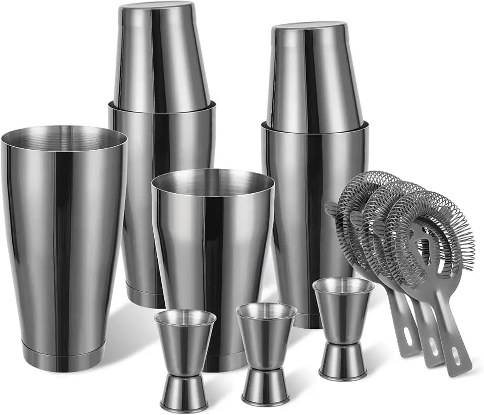 Mwellewm Boston Shaker Cocktail Set Bartender Kit, 12 Pcs Drink Shaker with Strainer Bartending Martini Shaker Tin with 18oz & 28oz Mixed Alcohol Shaker Stainless Steel Bar Tool for Beginner