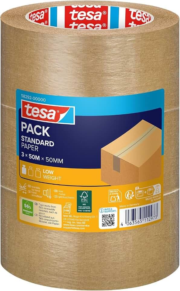 tesa tesapack STANDARD PAPER Papier-Packband, 50 m x 50 mm, braun, 3 Rollen