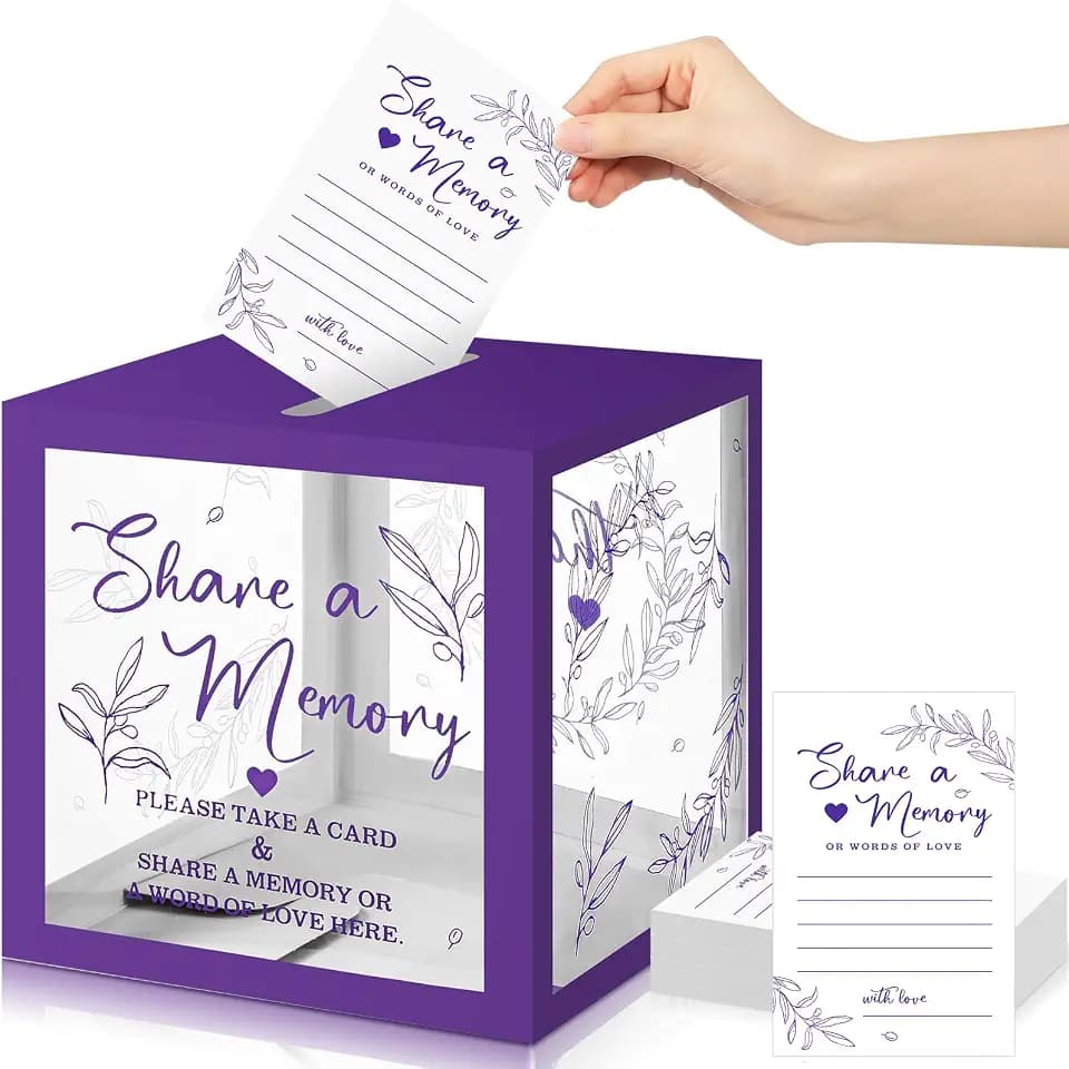 Pajean 50 Pcs Greenery Share a Memory Card, Celebration of Life Cards Box