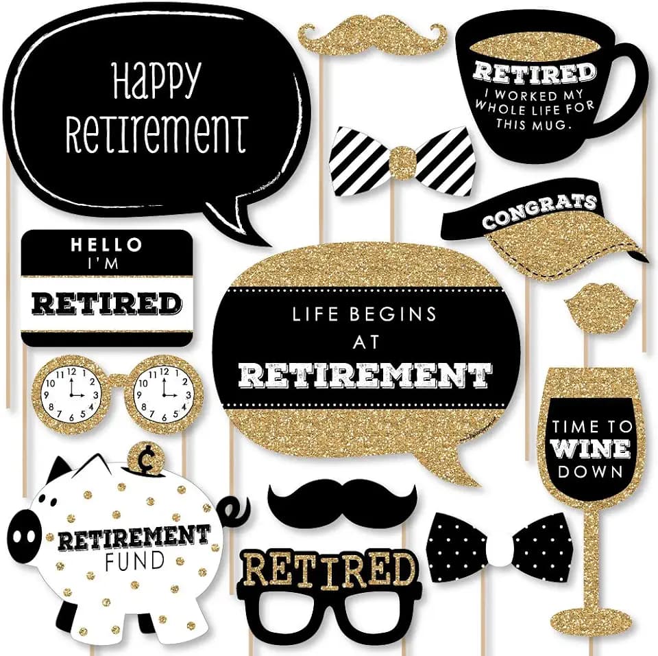 Happy Retirement - Retirement Photo Booth Prop Kit, DIY Props - 20pc