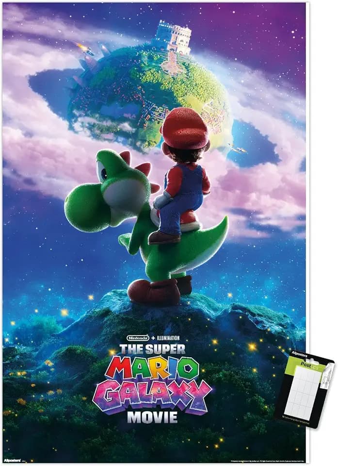 Trends International Nintendo The Super Mario Galaxy Movie (2026) - Yoshi Space One Sheet Wall Poster, 34L x 22.4W, Premium Poster & Mount Bundle