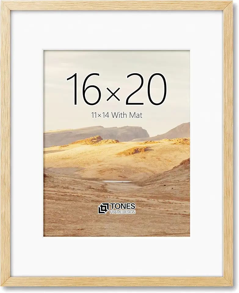 TONES FRAME DESIGN 16x20 Picture Frame,Solid Wood Frame with Mat,1 Pack