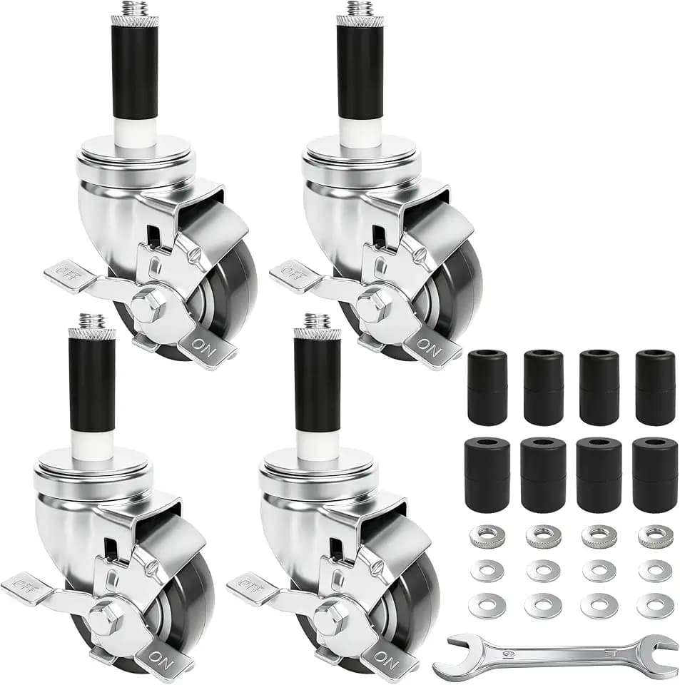 MySit 3 Inch Expanding Stem Casters with Side Brake Set of 4