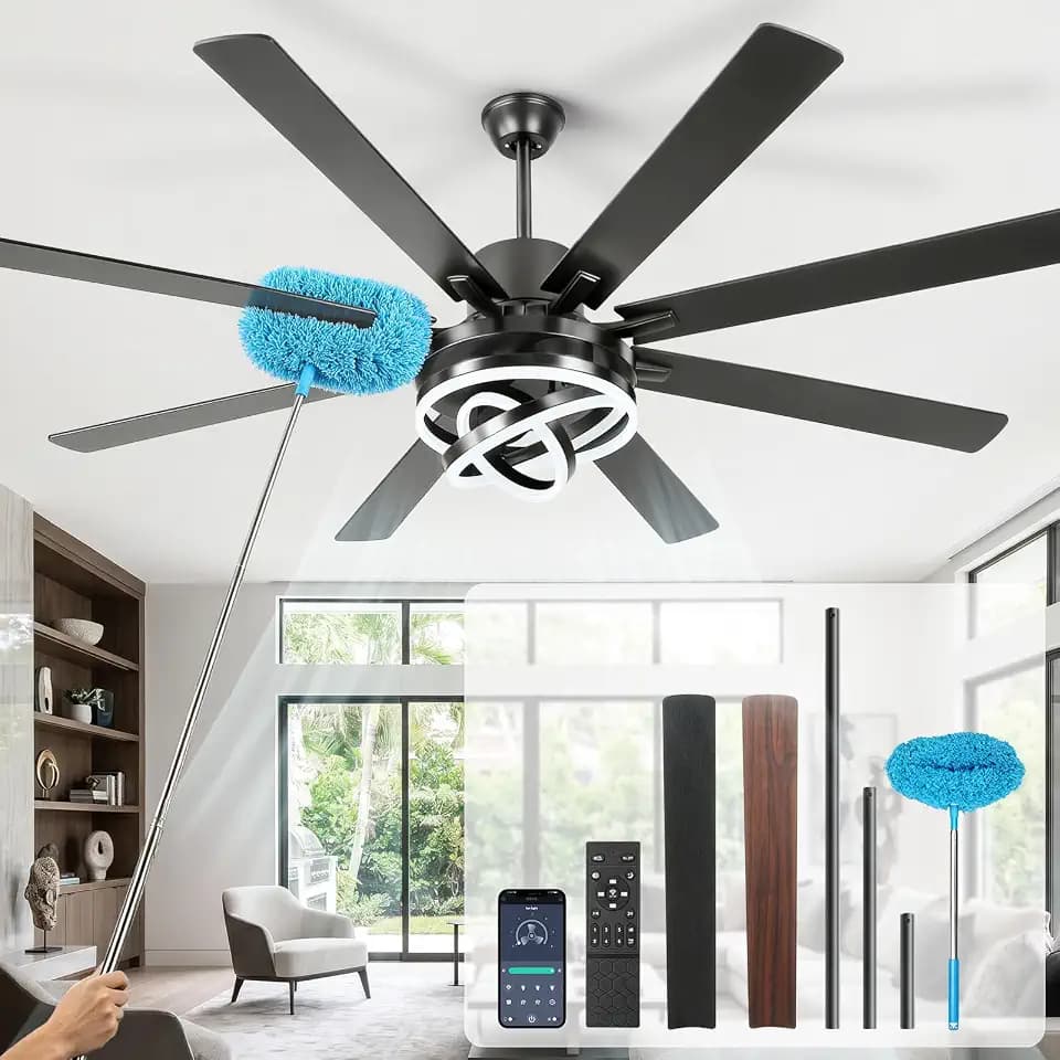 72 Inch Ceiling Fans with Lights,DIY Rings Large Modern Ceiling Fan,Reversible DC Motor Ceiling Fans with LED Lights,3CCT Dimmable,6 Speed,Black Bedroom Chandelier Ceiling Fan for Living Room,Outdoor