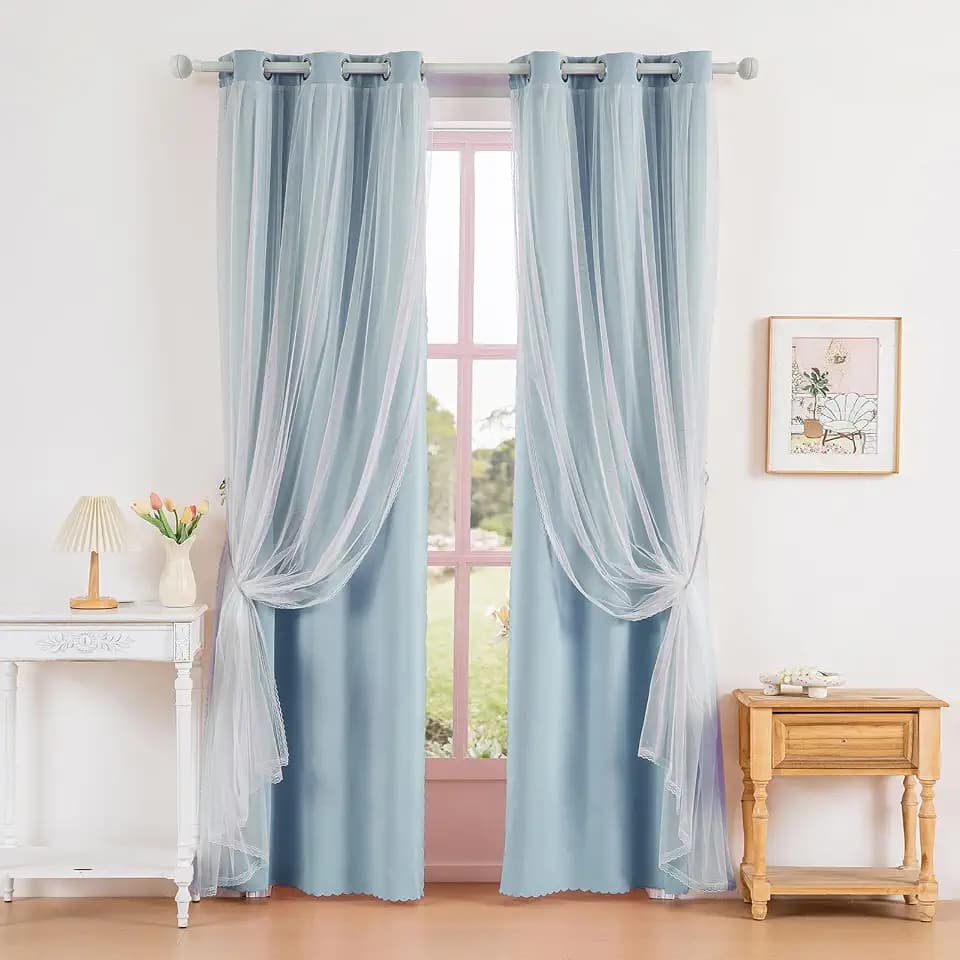 Anytime Blackout and Sheer Layered Curtains Solid Grommet Top Window Panels