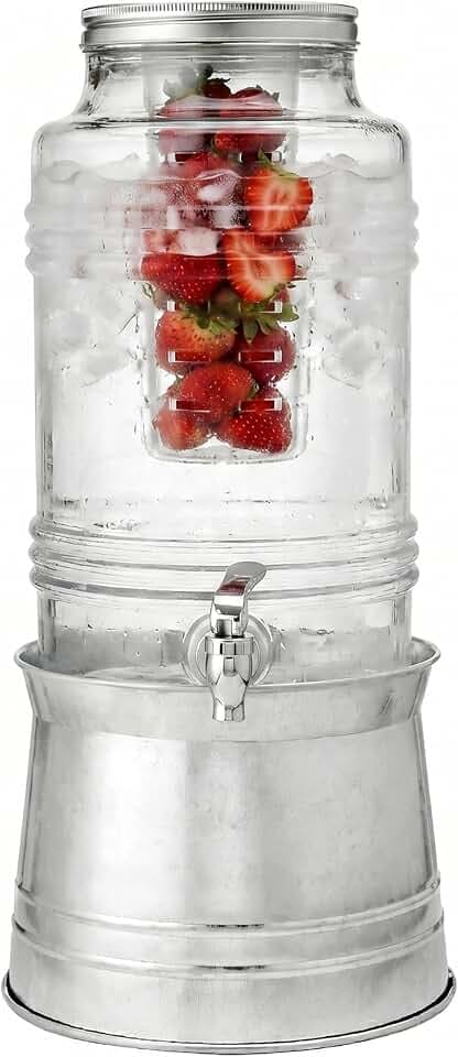 Circleware Breeze Glass Beverage Dispenser with Base Metal Stand, 2.4 Gal
