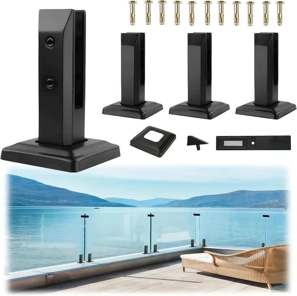 4 Pcs Glass Railing Spigots, 304 Stainless Steel Black Square Fence Clip