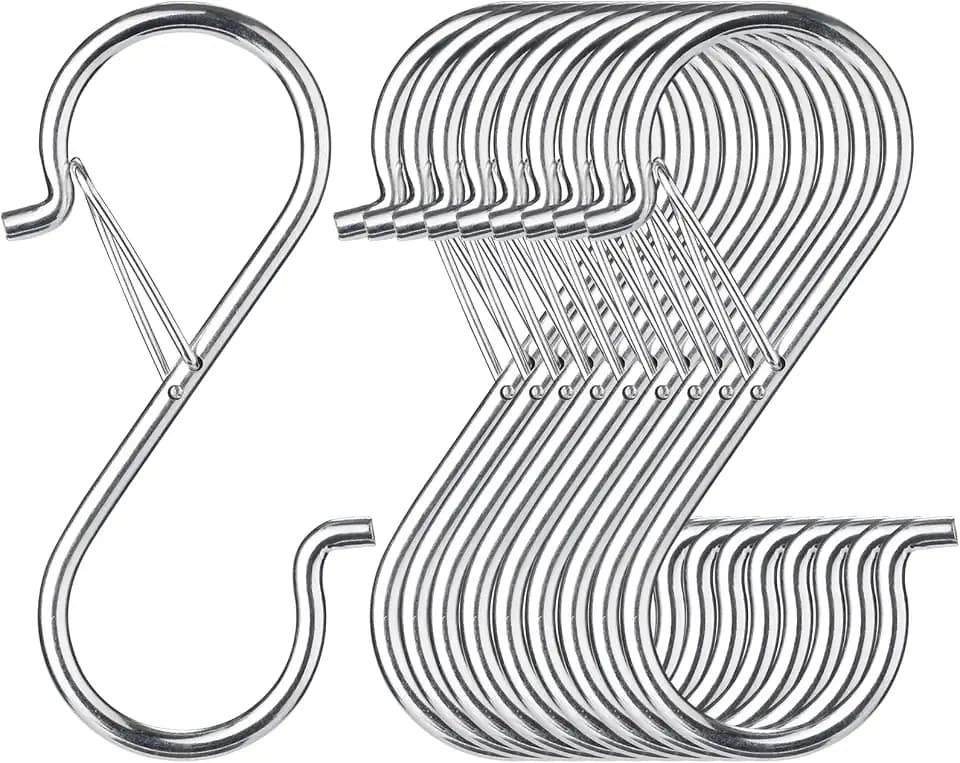 12 PCS S Hooks for Hanging with Safety Buckle, Heavy Duty Metal S Hooks