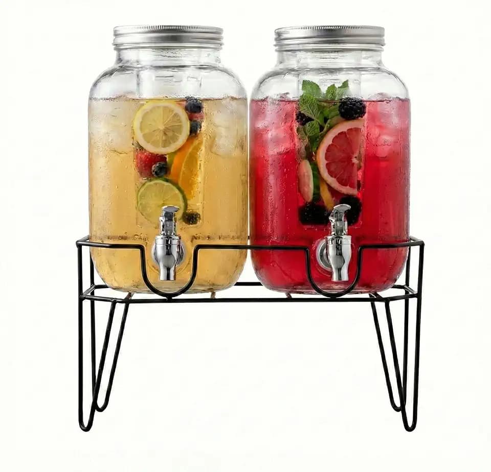 Style Setter Glass Beverage Drink Dispenser Clifford w/Stand, 2 Set - 1 Gal