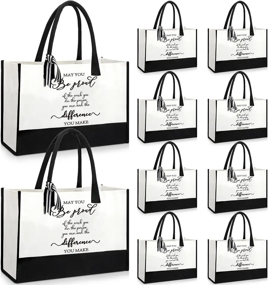 Sweetude 10 Pcs Employee Teacher Appreciation Gifts Bulk Canvas Tote Bags with Handles for Coworker Staff Gifts