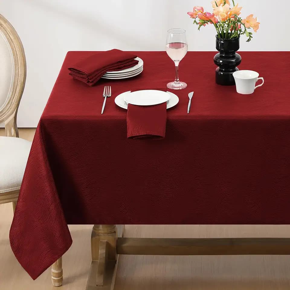 Softalker Christmas Jacquard Rectangle Tablecloth 60 x 120 Inch, Red