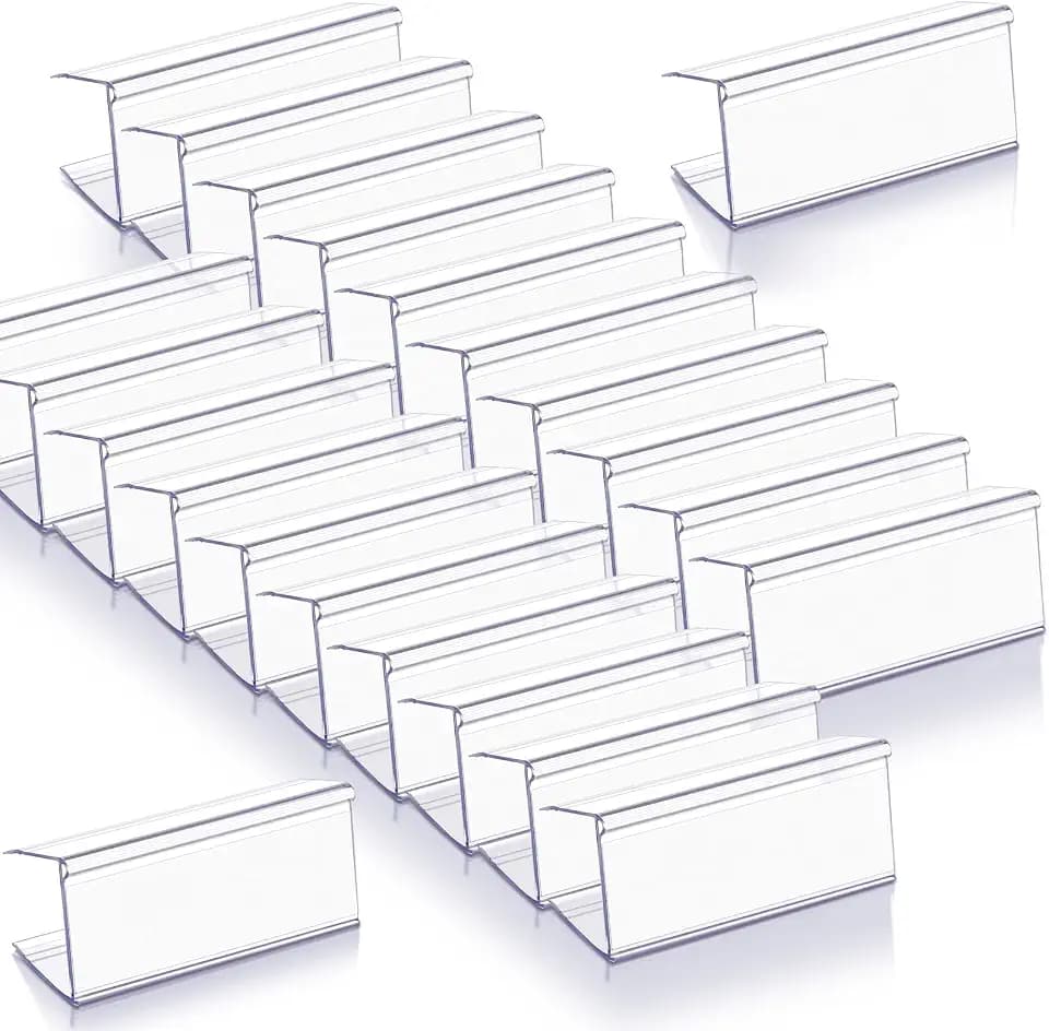 Weysat 100 Pcs Wood Shelf Label Holders Clear Plastic Price Tag 2.4″ x 1″