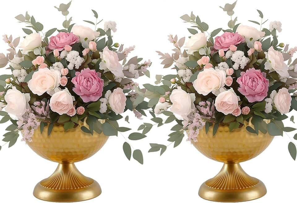 Gold Vases for Wedding Centerpieces, Set of 2 Metal Vase Small Table Centerpiece Flower Stands Wedding Arrangement for Weddings Reception Home Floral Decor Anniversary