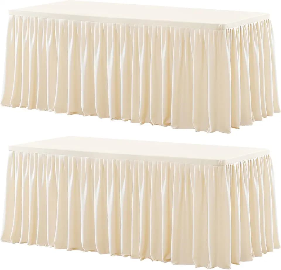 Wish Care 2 Pack Light Champagne Rectangle Table Clothes for 8 Foot Tables, Polyester Fitted Tablecloths 8ft Stretch Table Cover for Wedding, Birthday, Parties, Trade Show, Craft Show
