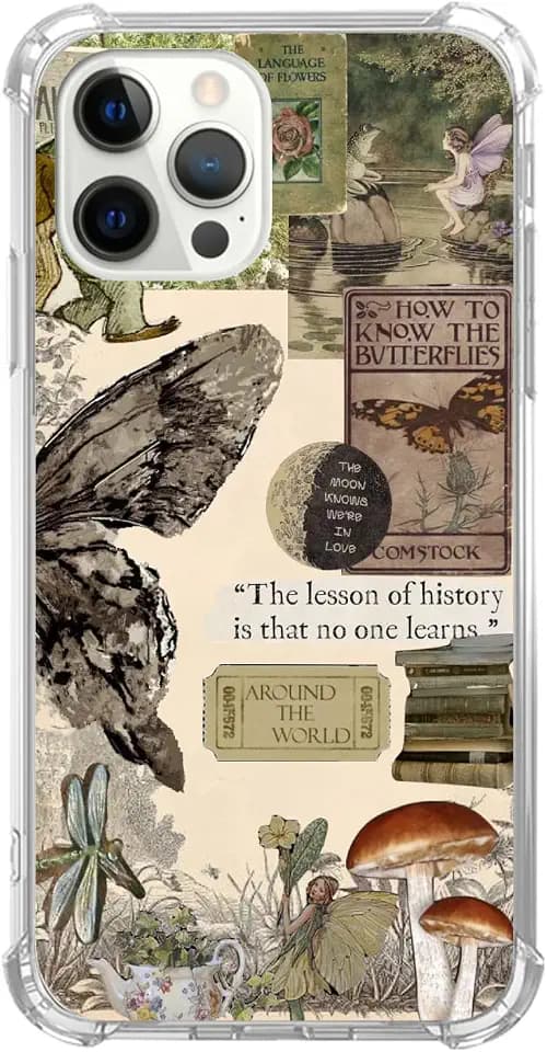 Aesthetic Butterfly Collage Phone Case Compatible with iPhone 16 Pro, Fairy Naturecore Collage Cover for Teens Men Women, Trendy TPU Protective Case Cover