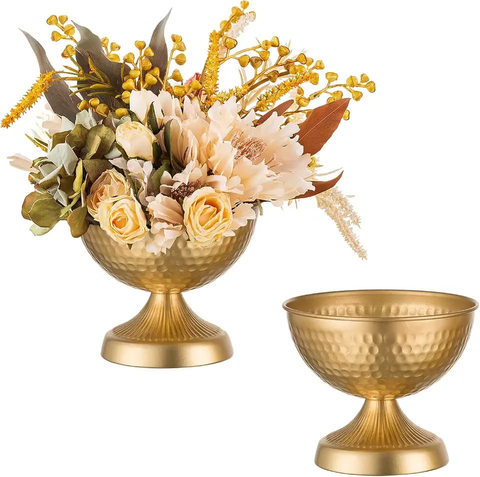 Sziqiqi Gold Urn Vase for Flowers, Wedding Table Compote Vases, 5.9in, 2Pcs