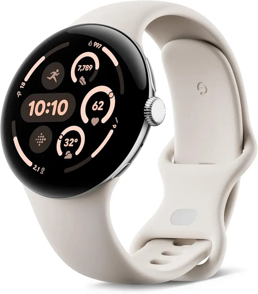 Google Pixel Watch 3 (45 mm) – Android smartwatch with Heart Rate Tracking, Advanced Running from Fitbit, Fitness Insights, 24-Hour Battery – Polished Silver Aluminium Case – Porcelain Band – Wi-Fi