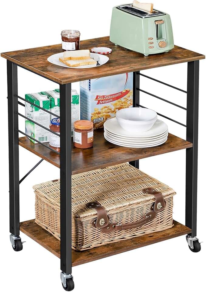 VASAGLE Kitchen Shelf on Wheels, 23.6 Inches Serving Cart with 3 Shelves