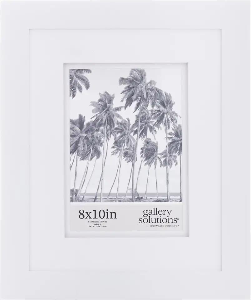 Gallery Solutions Wall Mount or Tabletop Picture Frame with Double Mat, 8x10 Matted To 5x7, White