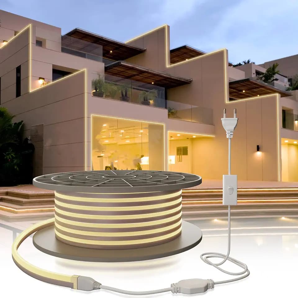 YOODI Neon LED Strip 20M, 230V LED Strip Outdoor Neutrales Licht LED Flexible Lichtleisten 120LED/M, PVC Schneidbare Wasserdichte IP65 Neonlichter für Indoor Outdoor, Inklusive Netzteil
