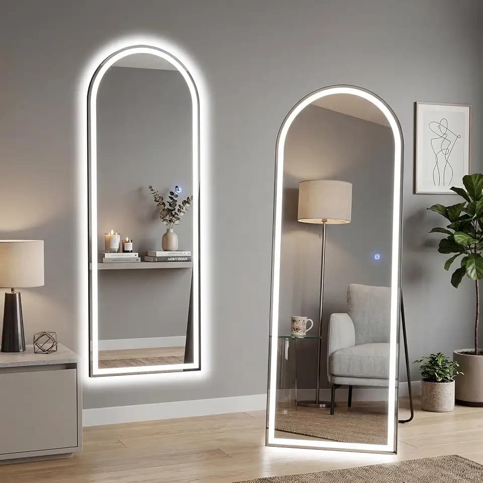 16"x60" Arched LED Full Length Mirror with Stand, Full Body Mirror