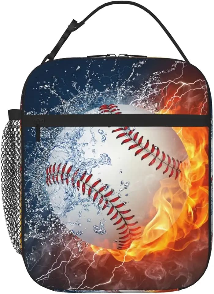 Boys Lunch Box Insulated Lunch Bag for Kids Teen Boy, Cool Fire Baseball