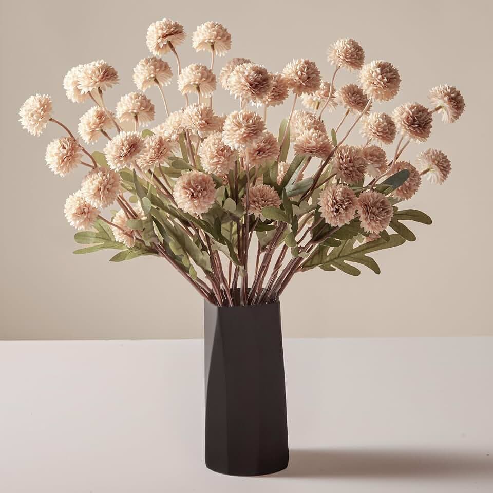 InnoGear Faux Flowers Artificial Flowers Indoor Silk Pompon Mums 10 Beige