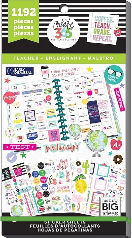 me & my BIG ideas Sticker Value Pack for Classic Planner - The Happy Planner Scrapbooking Supplies - Teacher Theme - Multi-Color - Great for Projects & Albums - 30 Sheets, 1192 Stickers Total