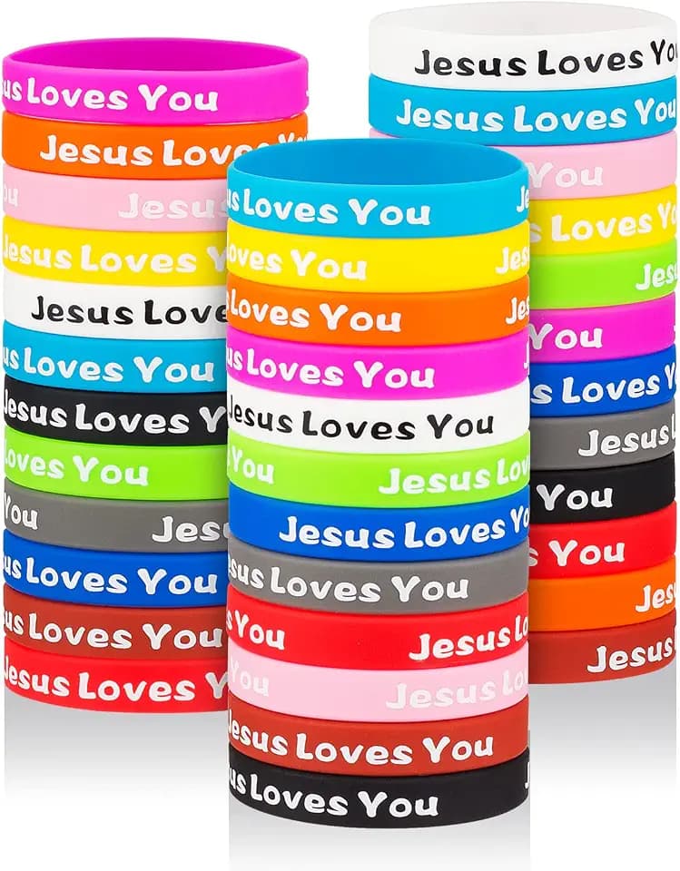 Jesus Loves You Rubber Bracelets Colorful Silicone Christian Jesus Wristbands for Men Women Party Favors Inspirational Bracelet for Adults Motivational Bracelet Christmas Gifts Church School