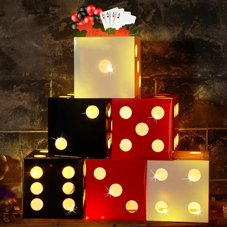 Motipuns 6 Pcs Lighted Dice Boxes, 11.8 Inch Casino Party Decorations