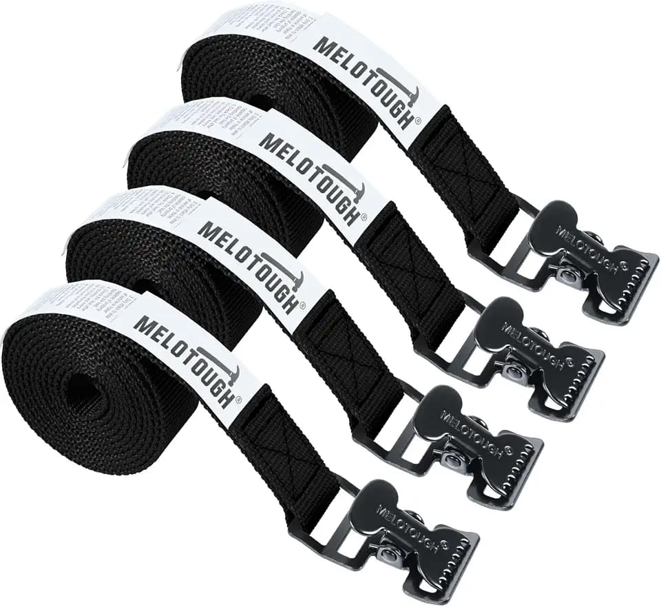 MELOTOUGH 4Pk 1" x 10ft Lashing Strap with Alligator Thumb Buckle Cargo Secure Webbing Up to 450lbs,Ladder Straps,Tie Down Straps,Utility Straps with Clips,Black