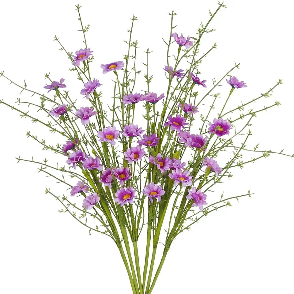 CISDUEO 6Pcs Artificial Daisy Flowers Purple Faux Daisies Flowers Summer Spring Fake Wildflowers with Stems 24 Inch Silk Floral Arrangement for Vase Home Table Garden Wedding Party Outdoor Decoration