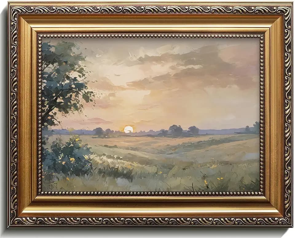 XOCUUI Gold Framed Wall Art Vintage Canvas Wall Art Fall Sunset Nature Landscape Artwork Prints Picture for Living Room Bedroom Farmhouse Bathroom Office Decor, 12x16